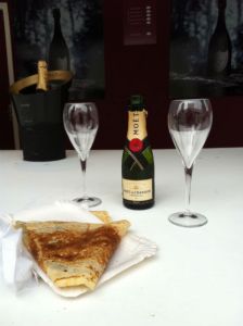 Crepes and champagne at Longchamp